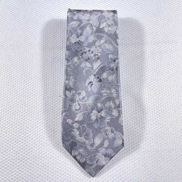 Paul Fredrick Other - Paul Fredrick Silver Floral Silk Jacquard Necktie Men's‎ Formal Dress Tie